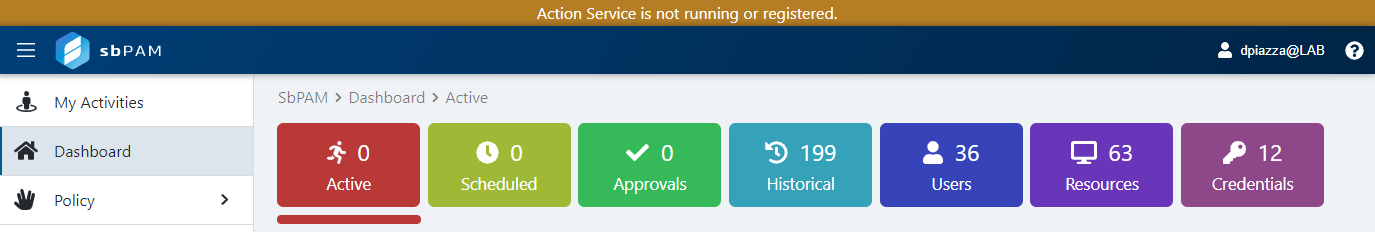 Netwrix Privilege Secure's web application interface, displaying a warning that a service is not running or registered.