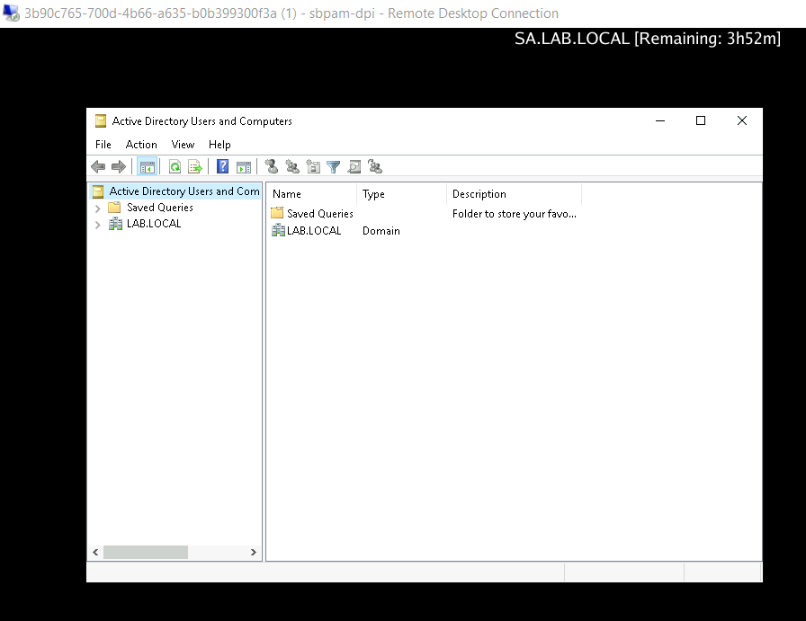 Screenshot of a Netwrix Privilege Secure Interactive App Launch demonstrating an RDP session that opened the ADUC program on the target Remote Desktop Services server.