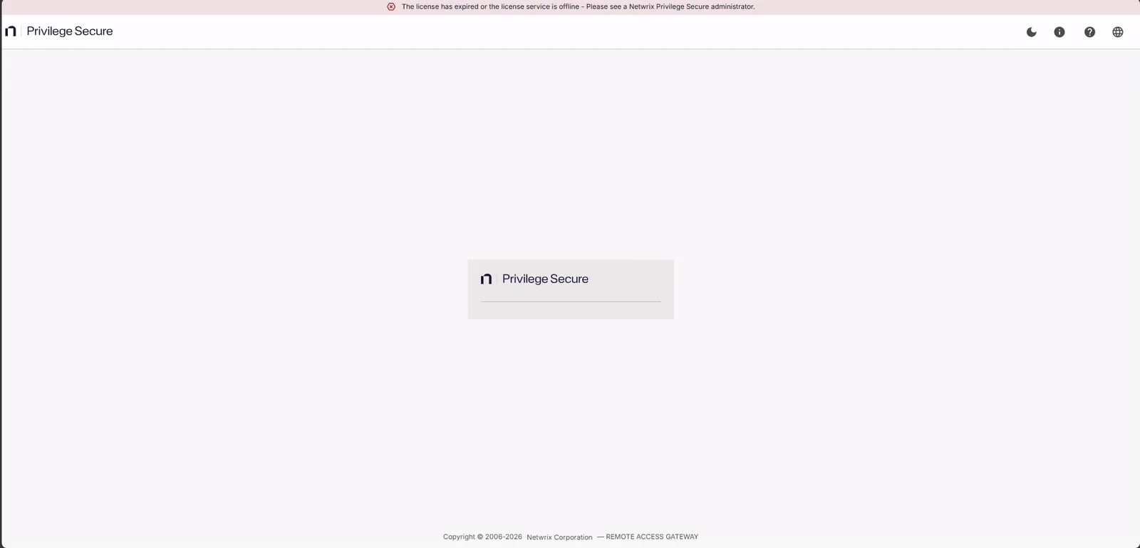 Portal sign-in page with a red banner about the license